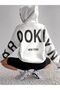 Women's White Sleeves Brooklyn New York Printed Oversize Hooded Sweatshirt Hoodie