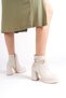 Medium Thick High Heeled Skin Cream Shiny Cross Stone Detailed Zippered Short Classic Boots Bootie - 6