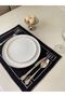 6-Piece Placemat Black Linen Fabric Geometric Embroidered Silver Lurex - 3