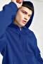 Men's Cobalt Blue Hooded Zipper 3 Three Yarn Fleece Kangaroo Oversize Sweatshirt Zip up Hoodie - 2