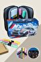 Pencil Case Cars Themed Orginazer Three Compartment Vegan Leather (Pen Holder)