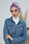 Chiffon Belted Combed Cotton Bonnet, Purple 2 - Cream,B-24,Purple-Cream - 4