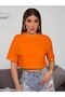 Women's Orange Crew Neck Oversize Crop T-shirt - 3