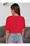 Women's Red Crew Neck Oversize Crop T-shirt - 2