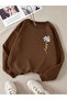 Women's Brown Daisy Printed Crew Neck Sweatshirt