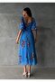 Women's Blue Chiffon Fabric Lined Square Neck Dress - 2