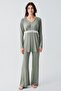 Long Sleeve Lace Detailed Buttoned Spanish Flared Flexible Viscose Maternity Dressing Gown Pajama Set - 4