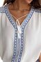 Women's White V-Neck Front Tie Blouse with Embroidered Sleeves and Tassels - 5