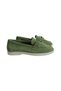Genuine Leather Light Green Suede Women's Loafer Shoes – Comfortable Casual Moccasin Flats with Bow