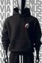 Fighter Front and Back Printed 3 Yarn Wide Fit Black Hooded Sweatshirt - 2