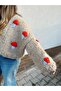 Milk Coffee Mushroom Motif Hand Knitted Cardigan - 5