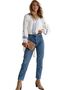 Women's White V-Neck Front Tie Blouse with Embroidered Sleeves and Tassels - 2