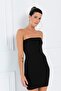 Women's Black Mini Strapless Dress - 2