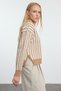 Kamelbrauner Basic-Strickpullover mit Streifen TWOAW25KZ00254 - 2