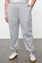 Gri Melanj Loose Jogger İnce Paçası Lastikli Esnek Bel Örme Büyük Beden Eşofman Altı TBBAW23AJ00002 - 3