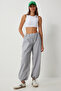 Women's Gray Pocket Parachute Baggy Pants Fn03274