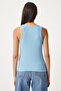 Women's Sky Blue Ribbed Thick Strap Knitted Undershirt Hj00009 - 5