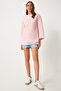 Women's Pink Raised Oversize Knitted Sweatshirt Nj00131 - 2