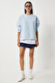 Women's Sky Blue Zipper Detailed Raised Knitted Sweatshirt Ub00148 - 2