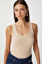 Women's Brown Cream 2-Piece Ribbed Thick Strap Knitted Undershirt Hj00010 - 6