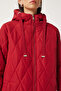 Women's Red Hooded Quilted Coat DD00996 - 7