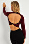 Women's Burgundy-Black Backless Blouse Yv270 - 4
