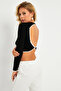 Women's Black-White Backless Blouse Yv270 - 6