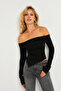 Women's Black Madonna Collar Crop Christmas Blouse B5038 - 2