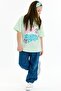100% Cotton Glitter Printed Girl's T-shirt - Green - 3