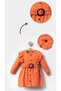 Girl's Orange Long Sleeve Cotton Dress - With Hat And Belt Detail, Trendy Comfortable Party Dress