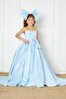blue bow girl's satin evening dress - 6
