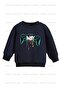 Printed Unisex Navy Blue-Grey-Black Children's Sweatshirt with Fleece Inside and Game Console Design, Triple Crew Neck - 2