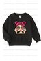 Girl's Printed Black-Grey-Black Triple Crew Neck Sweatshirt with Fleece Inside - 2