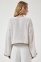 Women's Sweater - Lace-Like Knit Ecru Crop Knit Sweater with Bead Detail - 4