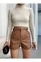Women's Shorts - Elastic Waist - Double Pockets - Double Legs - Faux Leather Mini Shorts