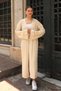 U Shawl Collar Long Sleeve Hair Braided Ankle Detailed Oversize Ankle Length Winter Knitwear Cardigan - 4