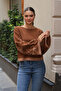 Round Crew Neck Long Sleeve Wide-Neck Floral Jacquard Pattern Color-Blocked Winter Knitwear Sweater - 4