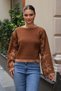 Round Crew Neck Long Sleeve Wide-Neck Floral Jacquard Pattern Color-Blocked Winter Knitwear Sweater - 3