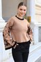 Round Crew Neck Long Sleeve Wide-Neck Floral Jacquard Pattern Color-Blocked Winter Knitwear Sweater - 5