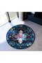 Navy Blue Tones Traditional Motif Patterned Round Woven Base Vintage Decorative Carpet 6201