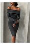 Women's Madonna Collar Open Shoulder Striped Body-Conscious Camisole Pencil Dress Rd2040