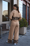 Crew Neck Long Sleeve Leaf Pattern Short Sweater Pipe Leg Waist Elastic Trousers Knitwear Two Pieces Set - 2