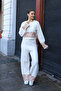 Crew Neck Long Sleeve Leaf Pattern Short Sweater Pipe Leg Waist Elastic Trousers Knitwear Two Pieces Set - 6