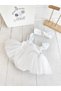 Baby Kids White Lace Fabric Romper Jumpsuit Skirted Dress Band Set