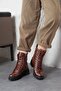 Women's Genuine Leather Side Zipper Boots with Metal Accessories - 6