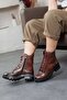 Women's Genuine Leather Side Zipper Boots with Metal Accessories - 3