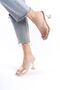 Beige Patent Leather Champagne Heeled Slippers with Transparent Straps - 3