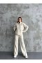 Women's Ribbed Collar Zippered Leg Slits Side Zipper Knitwear Suit Ecru - 5