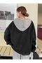 Women's 3 Thread Black Gray Hood Detail Zippered Cardigan - 2