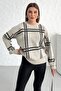 Beige Plaid Patterned Knitwear Sweater - 5